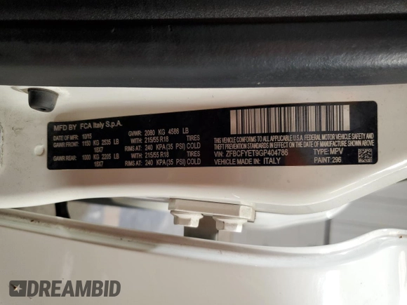 2016 FIAT 500X Trekking Plus с VIN ZFBCFYET9GP404786, выставлен на аукционе Copart как лот 59696065 с пробегом 126 167 миль миль и Списание • Salvage title. История ставок и продаж доступна на DreamBid. Изображение 13.