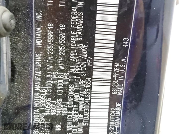 2020 Toyota Sienna LE with VIN 5TDJZ3DC4LS251654, listed as a Copart auction lot 82465304 with 140,250 mi miles and Salvage title. Bid and sale history available at DreamBid. Image 15.
