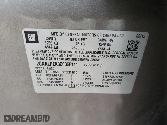 2012 Chevrolet Equinox 2LT z VIN 2GNALPEK3C6368111, wystawiony jako Copart lot #55587685 z przebiegiem 142 618 mil mil oraz Czysty tytuł • Clean title. Historia ofert i sprzedaży dostępna na DreamBid. Obrazek 13.