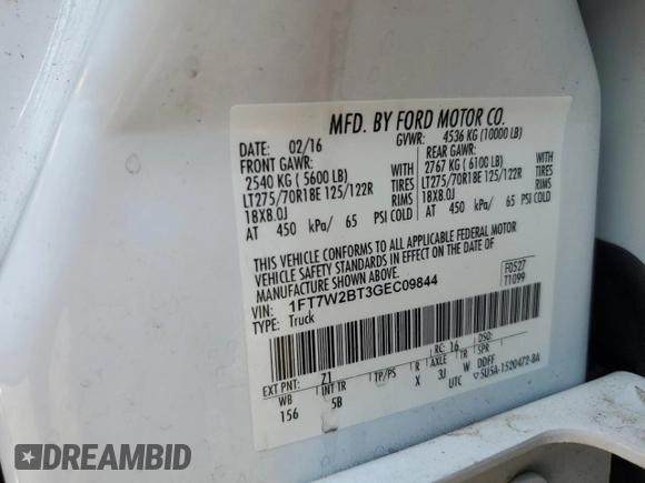 2016 Ford F-250 Lariat с VIN 1FT7W2BT3GEC09844, выставлен на аукционе Copart как лот 59533315 с пробегом 179 799 миль миль и Списание • Salvage title. История ставок и продаж доступна на DreamBid. Изображение 13.