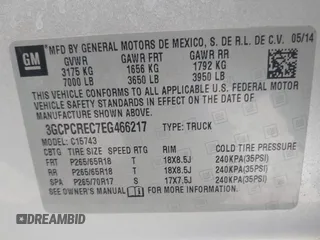 2014 Chevrolet Silverado 1500 LT with VIN 3GCPCREC7EG466217, listed as a IAAI auction lot 42172203 with 131,824 mi miles. Bid and sale history available at carsss.com. Image 9.