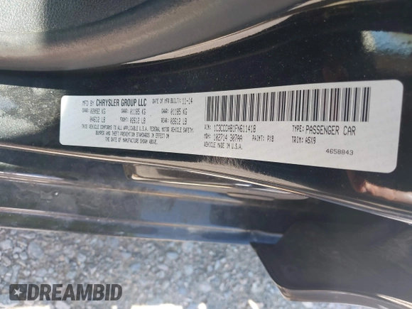 2015 Chrysler 200 Limited with VIN 1C3CCCAB1FN611418, listed as a IAAI auction lot 42507860 with 168,625 mi miles and . Bid and sale history available at DreamBid. Image 9.