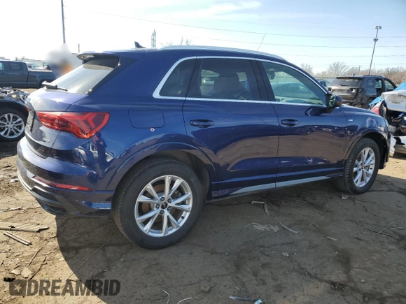 2022 Audi Q3 S line Premium with VIN WA1DECF38N1021731, listed as a Copart auction lot 47646805 with 38,057 mi miles and Salvage Title. Bid and sale history available at carsss.com. Image 3.