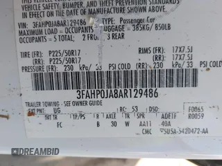 2010 Ford Fusion SEL with VIN 3FAHP0JA8AR129486, listed as a IAAI auction lot 41878346 with 137,983 mi miles. Bid and sale history available at carsss.com. Image 9.