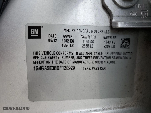 2013 Buick LaCrosse with VIN 1G4GA5E38DF120929, listed as a Copart auction lot 85129384 with 121,425 mi miles and Salvage Title. Bid and sale history available at carsss.com. Image 12.