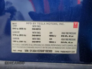 2017 Tesla Model S 100D z VIN 5YJSA1E20HF192300, wystawiony jako Copart lot #52931815 z przebiegiem 93 916 mil mil oraz Szkoda całkowita • Salvage title. Historia ofert i sprzedaży dostępna na DreamBid. Obrazek 14.