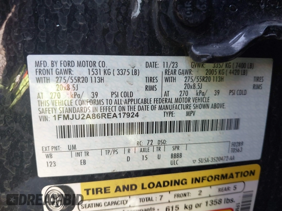 2024 Ford Expedition Limited with VIN 1FMJU2A86REA17924, listed as a IAAI auction lot 42768827 with 43,659 mi miles and . Bid and sale history available at DreamBid. Image 9.