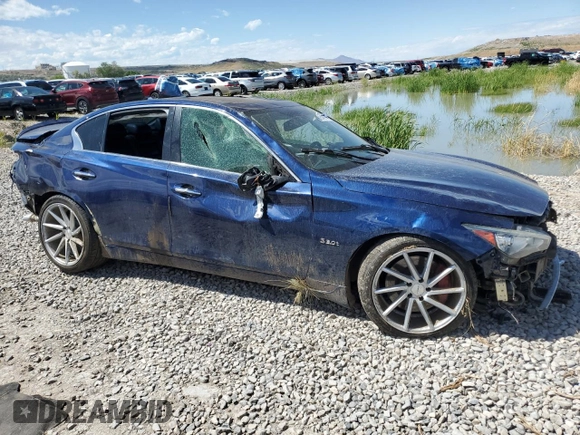 2017 Infiniti Q50 Red Sport 400 with VIN JN1FV7AP7HM850585, listed as a Copart auction lot 57649675 with 83,936 mi miles and Salvage title. Bid and sale history available at DreamBid. Image 4.
