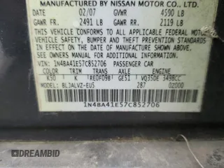 2007 Nissan Maxima SE с VIN 1N4BA41E57C852706, выставлен на аукционе Copart как лот 63277025 с пробегом 150 228 миль миль и Списание • Salvage title. История ставок и продаж доступна на DreamBid. Изображение 12.