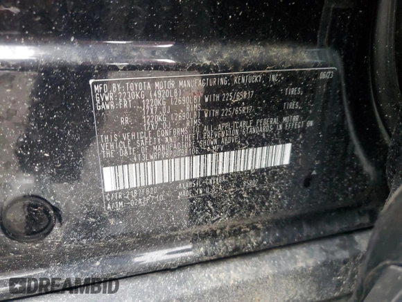 2023 Toyota RAV4 Hybrid LE with VIN 4T3LWRFV8PU098106, listed as a Copart auction lot 57988765 with 17,580 mi miles and Salvage title. Bid and sale history available at DreamBid. Image 13.