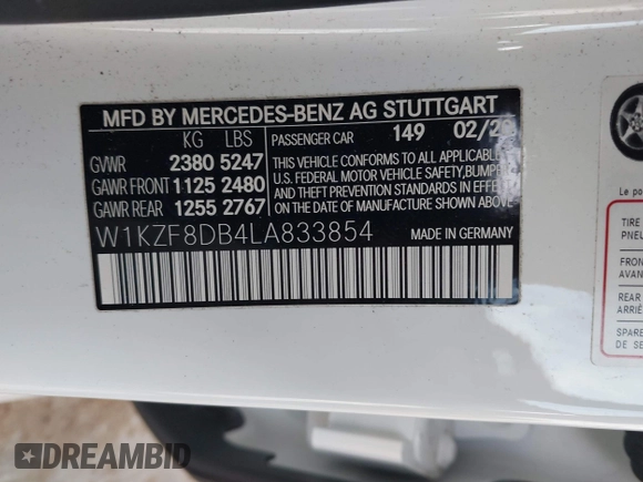 2020 Mercedes-Benz E 350 z VIN W1KZF8DB4LA833854, wystawiony jako IAAI lot #42424616 z przebiegiem 41 860 mil mil oraz . Historia ofert i sprzedaży dostępna na DreamBid. Obrazek 9.