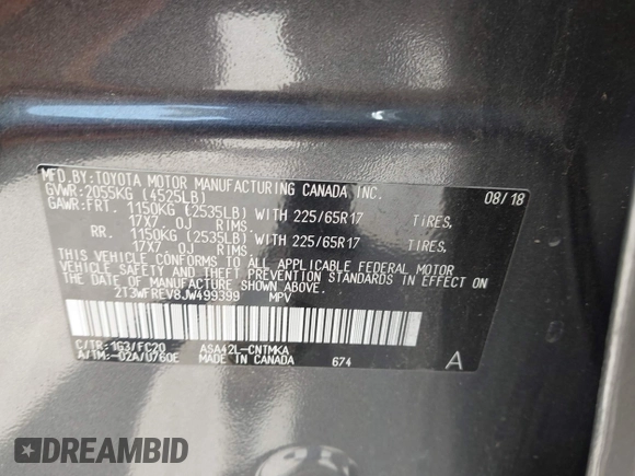 2018 Toyota RAV4 XLE z VIN 2T3WFREV8JW499399, wystawiony jako IAAI lot #42038421 z przebiegiem 77 411 mil mil oraz . Historia ofert i sprzedaży dostępna na DreamBid. Obrazek 9.