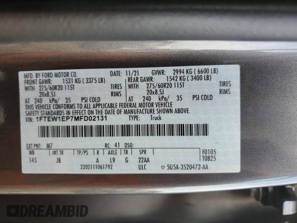 2021 Ford F-150 XL with VIN 1FTEW1EP7MFD02131, listed as a Copart auction lot 48948365 with 94,109 mi miles and Salvage Title. Bid and sale history available at carsss.com. Image 14.