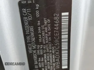 2012 BMW 3 Series 335i with VIN WBADX7C59CE744682, listed as a Copart auction lot 74878334 with Not provided miles and Salvage title. Bid and sale history available at DreamBid. Image 13.