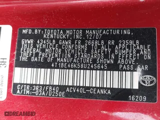 2008 Toyota Camry LE with VIN 4T1BE46K58U245645, listed as a IAAI auction lot 41958880 with 159,794 mi miles. Bid and sale history available at carsss.com. Image 9.
