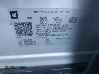 2020 Chevrolet Traverse Premier with VIN 1GNEVKKW0LJ296745, listed as a IAAI auction lot 41284830 with 76,373 mi miles. Bid and sale history available at carsss.com. Image 9.