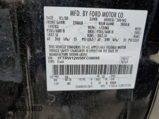 2008 Ford F-150 XL with VIN 1FTRW12W58FC06095, listed as a Copart auction lot 54943145 with 254,495 mi miles and Salvage title. Bid and sale history available at DreamBid. Image 12.