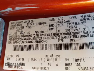 2013 Ford Escape SE with VIN 1FMCU9GX8DUB80346, listed as a IAAI auction lot 42789409 with 157,200 mi miles and . Bid and sale history available at DreamBid. Image 9.