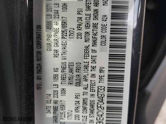 2015 Mazda CX-5 Touring with VIN JM3KE4CY2F0449733, listed as a Copart auction lot 81720843 with 123,967 mi miles and Salvage Title. Bid and sale history available at carsss.com. Image 12.