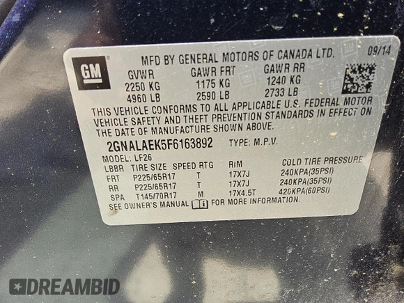2015 Chevrolet Equinox LS z VIN 2GNALAEK5F6163892, wystawiony jako Copart lot #57100035 z przebiegiem 140 610 mil mil oraz Czysty tytuł • Clean title. Historia ofert i sprzedaży dostępna na DreamBid. Obrazek 13.