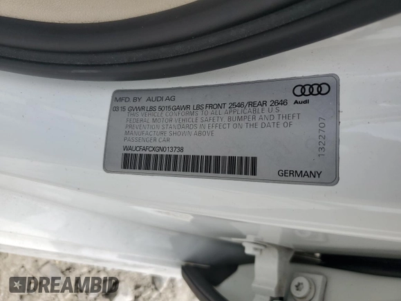 2016 Audi A6 Premium z VIN WAUCFAFCXGN013738, wystawiony jako Copart lot #57225385 z przebiegiem 117 995 mil mil oraz Szkoda całkowita • Salvage title. Historia ofert i sprzedaży dostępna na DreamBid. Obrazek 12.