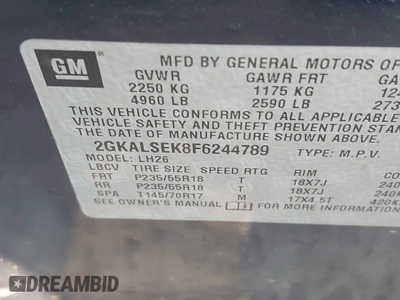 2015 GMC Terrain SLT with VIN 2GKALSEK8F6244789, listed as a IAAI auction lot 41804087 with 141,012 mi miles. Bid and sale history available at carsss.com. Image 9.