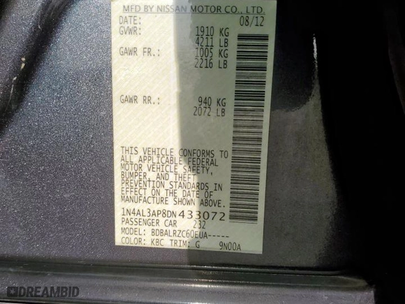 2013 Nissan Altima 2.5 SV with VIN 1N4AL3AP8DN433072, listed as a Copart auction lot 52237095 with 126,336 mi miles and Clean Title. Bid and sale history available at carsss.com. Image 13.