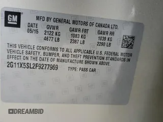 2015 Chevrolet Impala LS с VIN 2G11X5SL2F9277969, выставлен на аукционе Copart как лот 59037794 с пробегом Не указан миль и Списание • Salvage title. История ставок и продаж доступна на DreamBid. Изображение 13.