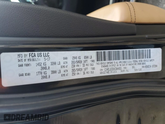 2017 Dodge Durango Citadel with VIN 1C4RDJEG5HC904931, listed as a Copart auction lot 54357555 with 157,158 mi miles and Salvage title. Bid and sale history available at DreamBid. Image 13.