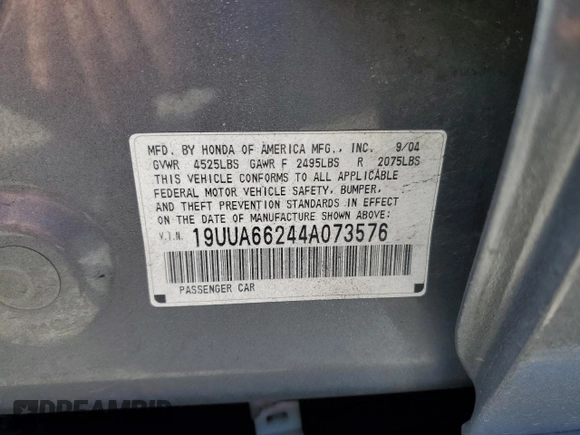 2004 Acura TL with VIN 19UUA66244A073576, listed as a Copart auction lot 51494265 with 157,994 mi miles and Salvage Title. Bid and sale history available at carsss.com. Image 12.