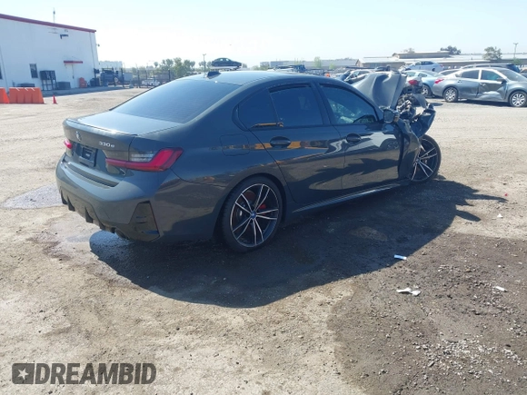2023 BMW 3 Series 330e with VIN 3MW39FF02P8D03050, listed as a IAAI auction lot 36000584 with 1 mi miles. Bid and sale history available at carsss.com. Image 4.
