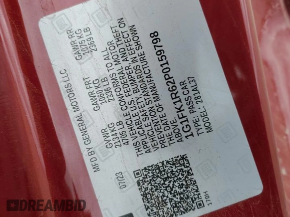 2023 Chevrolet Camaro ZL1 z VIN 1G1FK1R62P0159798, wystawiony jako Copart lot #47663395 z przebiegiem 8856 mil mil oraz Tytuł czysty. Historia ofert i sprzedaży dostępna na DreamBid. Obrazek 12.