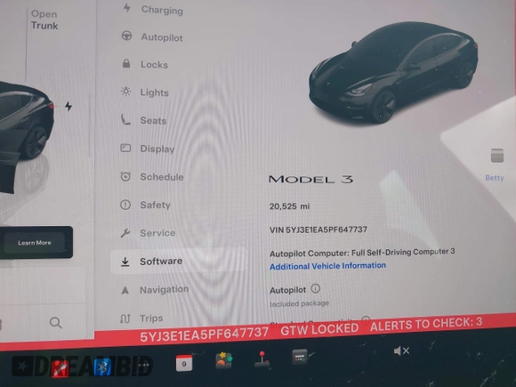 2023 Tesla Model 3 with VIN 5YJ3E1EA5PF647737, listed as a IAAI auction lot 42430145 with 20,525 mi miles and . Bid and sale history available at DreamBid. Image 7.