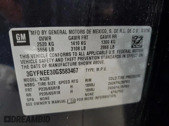 2016 Cadillac SRX Luxury Collection z VIN 3GYFNEE30GS583467, wystawiony jako Copart lot #57831135 z przebiegiem 139 890 mil mil oraz Szkoda całkowita • Salvage title. Historia ofert i sprzedaży dostępna na DreamBid. Obrazek 14.