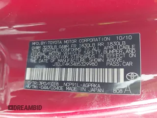 2011 Toyota Yaris with VIN JTDJT4K34B5329980, listed as a IAAI auction lot 41393540 with 84,987 mi miles. Bid and sale history available at carsss.com. Image 9.