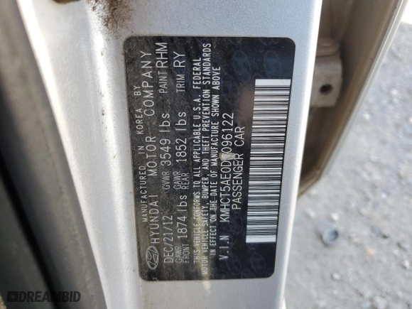 2013 Hyundai Accent GL with VIN KMHCT5AE0DU096122, listed as a Copart auction lot 41841885 with 124,371 mi miles and Salvage Title. Bid and sale history available at carsss.com. Image 12.