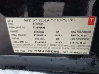 2016 Tesla Model S 70 with VIN 5YJSA1E11GF124965, listed as a IAAI auction lot 41458132 with Not provided miles and . Bid and sale history available at DreamBid. Image 9.