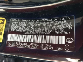 2015 Lexus ES 330 with VIN JTHBK1GG9F2190470, listed as a IAAI auction lot 42537858 with 95,090 mi miles and . Bid and sale history available at DreamBid. Image 9.