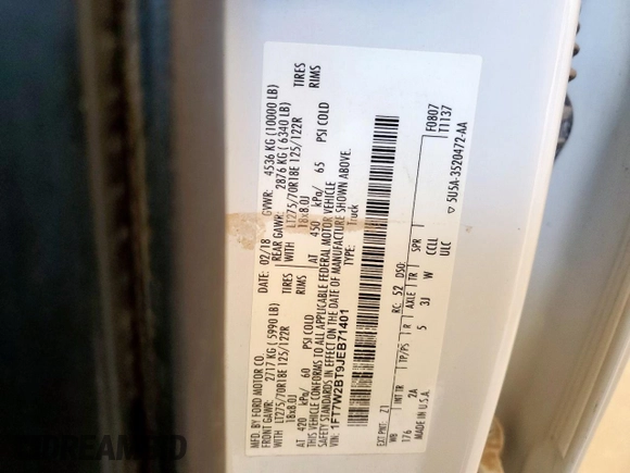 2018 Ford F-250 XL z VIN 1FT7W2BT9JEB71401, wystawiony jako Copart lot #63932135 z przebiegiem 135 383 mil mil oraz Szkoda całkowita • Salvage title. Historia ofert i sprzedaży dostępna na DreamBid. Obrazek 12.
