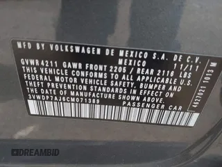 2012 Volkswagen Jetta SE with VIN 3VWDP7AJ6CM071389, listed as a IAAI auction lot 41437389 with 123,792 mi miles and . Bid and sale history available at DreamBid. Image 9.