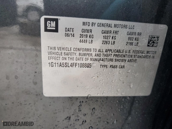 2015 Chevrolet Malibu LS with VIN 1G11A5SL4FF108805, listed as a Copart auction lot 43038715 with 142,574 mi miles and Clean Title. Bid and sale history available at carsss.com. Image 13.