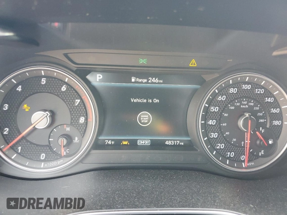 2020 Genesis G70 3.3T with VIN KMTG34LEXLU063223, listed as a Copart auction lot 74316164 with 48,317 mi miles and Salvage Title. Bid and sale history available at carsss.com. Image 9.