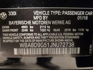 2018 BMW 3 Series 330i xDrive with VIN WBA8D9G51JNU72738, listed as a IAAI auction lot 41978561 with 71,219 mi miles. Bid and sale history available at carsss.com. Image 9.