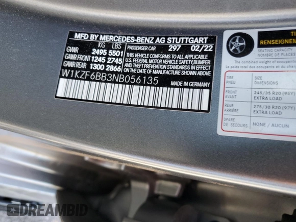 2022 Mercedes-Benz E 53 AMG z VIN W1KZF6BB3NB056135, wystawiony jako Copart lot #57042065 z przebiegiem 26 630 mil mil oraz Szkoda całkowita • Salvage title. Historia ofert i sprzedaży dostępna na DreamBid. Obrazek 12.