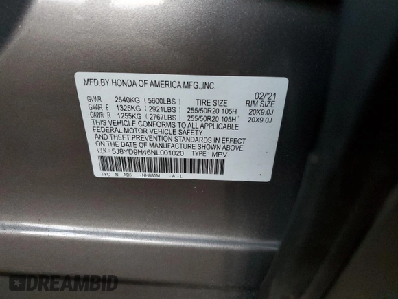2022 Acura MDX w/Technology Package with VIN 5J8YD9H46NL001020, listed as a Copart auction lot 85936464 with 54,888 mi miles and Salvage Title. Bid and sale history available at carsss.com. Image 15.