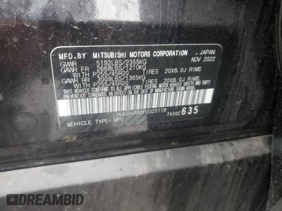 2023 Mitsubishi Outlander SE with VIN JA4J4UA88PZ025118, listed as a Copart auction lot 51921605 with 59,034 mi miles and Salvage Title. Bid and sale history available at carsss.com. Image 13.