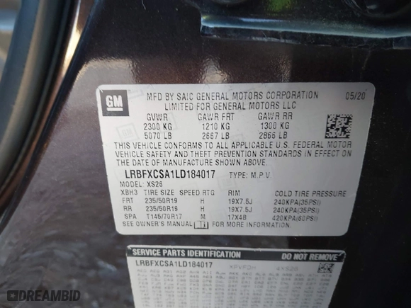 2020 Buick Envision Essence with VIN LRBFXCSA1LD184017, listed as a IAAI auction lot 41406153 with 45,183 mi miles. Bid and sale history available at carsss.com. Image 9.