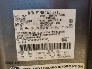 2013 Ford F-150 XL with VIN 1FTFW1ET6DFB46360, listed as a Copart auction lot 55468225 with 288,206 mi miles and Clean Title. Bid and sale history available at carsss.com. Image 12.