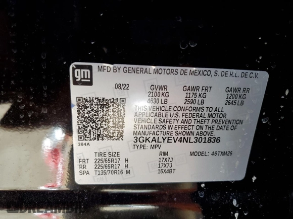 2022 GMC Terrain AT4 z VIN 3GKALYEV4NL301836, wystawiony jako Copart lot #45494515 z przebiegiem 26 987 mil mil oraz Szkoda całkowita • Salvage title. Historia ofert i sprzedaży dostępna na DreamBid. Obrazek 15.