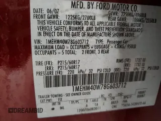 2008 Mercury Sable с VIN 1MEHM40W78G603712, выставлен на аукционе Copart как лот 77981764 с пробегом 177 742 миль миль и Чистый • Clean title. История ставок и продаж доступна на DreamBid. Изображение 13.
